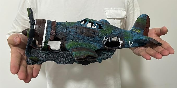 Fish Tank Decoration Fighter Vintage Airplane Ruins Submarine Landscape Fish Shrimp Shelter Cave Hideout Resin Aquarium Decor Turtle Tank Decoration