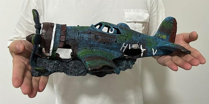 Fish Tank Decoration Fighter Vintage Airplane Ruins Submarine Landscape Fish Shrimp Shelter Cave Hideout Resin Aquarium Decor Turtle Tank Decoration
