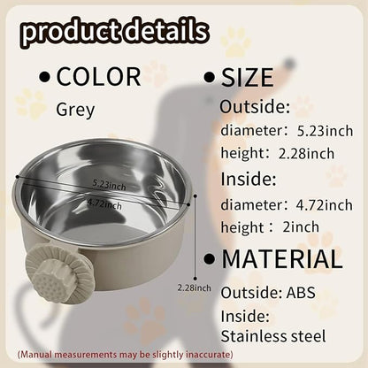 2Pcs Pets Lightweight Stainless Steel Bowl,Removable Stainless Steel Pet Hanging Food Water Feeder Bowl Cage Coop Cup for Puppy Medium Dog Cat Rabbit Ferret Bird Gunea Pigs (Gray, M)