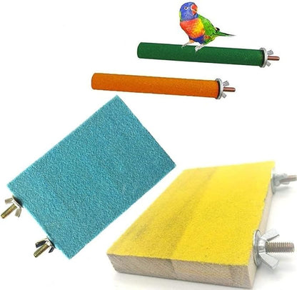 4 PCS Bird Perch Stand Toy Parrot Wooden Stand Platform Colorful Sand Paw Grinding Stick Trim Beak for Small Medium Parakeet Cockatiel Cockatoo Conure Lovebird Finch Cage Accessories