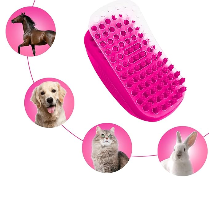 Pet Bath Massage Brush - Premium Cat and Dog Bath Brush Scrubber with Removable Cover - Soft Bristle Silicone Dog Brush for Short & Long Haired Pets - Dog Scrubber for Bath (Pink)