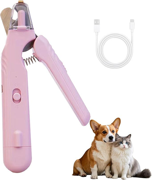 2-in-1 Dog Nail Grinder & Dog Nail Clippers Trimmers for Large Medium Small Dogs Cats Pets Claw Trimmer with LED Lights (Pink)