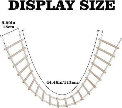 Bird Ladder Bridge, Wooden Pet Hamster Climbing & Swing Toys, Cage Accessories for Birds Rats Parrots Hamster Squirrel Sugar Gliders Parakeets Cockatiels - 20 Steps - 44.5 x 5.9 Inch