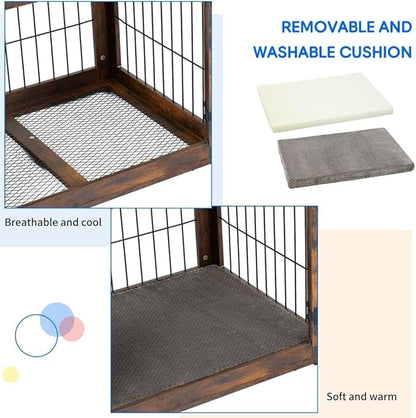 GAOMON Dog Crate Furniture with Cushion,Wooden Dog Kennels Indoor with 2 Drawers,Dog Furniture Crate End Table with Storage