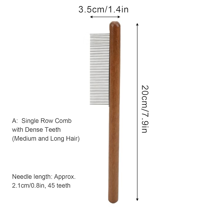 Pet Comb for Grooming Logh Haired - Dog and Cat Flea Comb - Removes and Prevents Matted Fur Brush - Stainless Steel Teeth Grooming Comb for Pet Cleaning Styling Hair