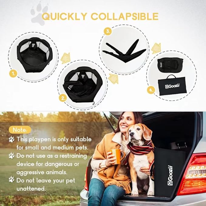 Puppy Playpen Indoor for Small Dogs, Portalble Pet Dog Play Pens Kennel Crate with Top Cover Floor Door Enclosed for Large Cats Animal as Dog Lovers (Black, Medium Size)