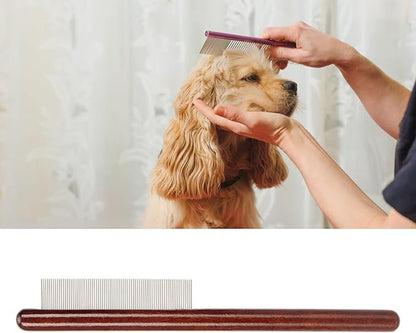 Pet Wooden Comb, Stainless Steel Pin Teeth Durable Comfortable Portable Cat Comb, Pet Wooden Brush Cat Brush Wooden Handle Cat Comb Pet Brush for Pets Dogs (Fine Tooth Comb)