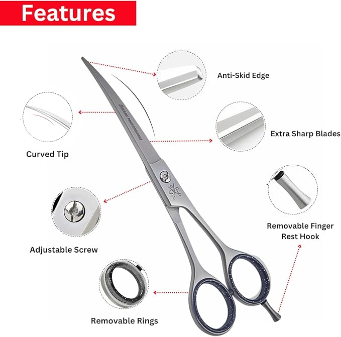 Dog Grooming Scissors 4.5 Curved Shear Perfect for Dog, Cats, and other Pets Face & Paws Trimming