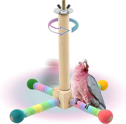 Upgraded Parrot Perch Toy,Rotating Bird Perch Stand with Chew Ball Toy for Small&Medium Birds,Bird Cage Accessories for Parakeets Cockatiels Lovebirds Conures Finches Budgies