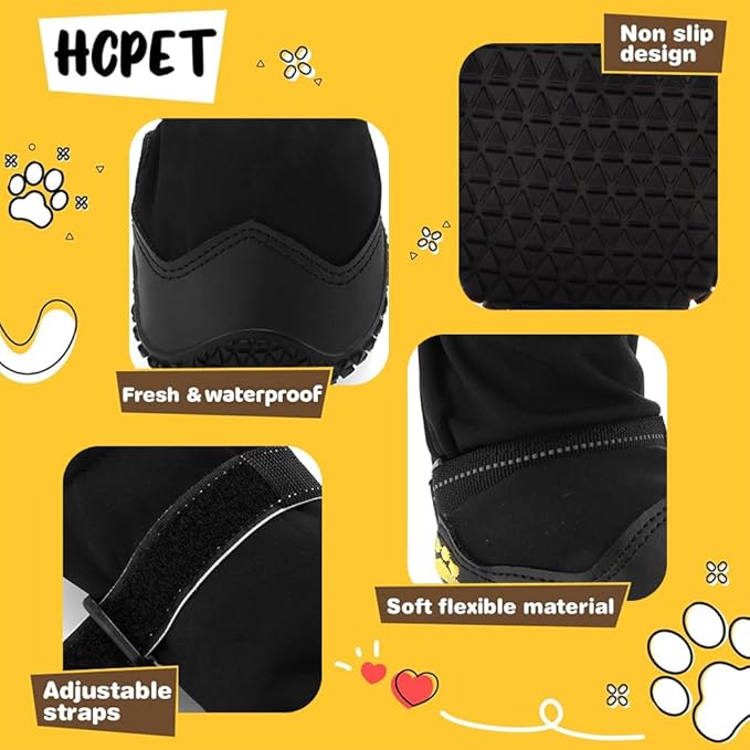 Hcpet Dog Shoes, Dog Boots & Paw Protectors for Winter Snowy Days, Rainy Weather, Outdoor Anti-Slip Sole Dog Booties for Hardwood Floor Black-Leg 7