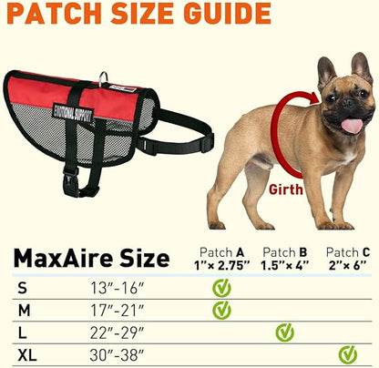 Dogline MaxAire Multi-Purpose Mesh Vest for Dogs and 2 Removable Emotional Support Patches, Large, Red