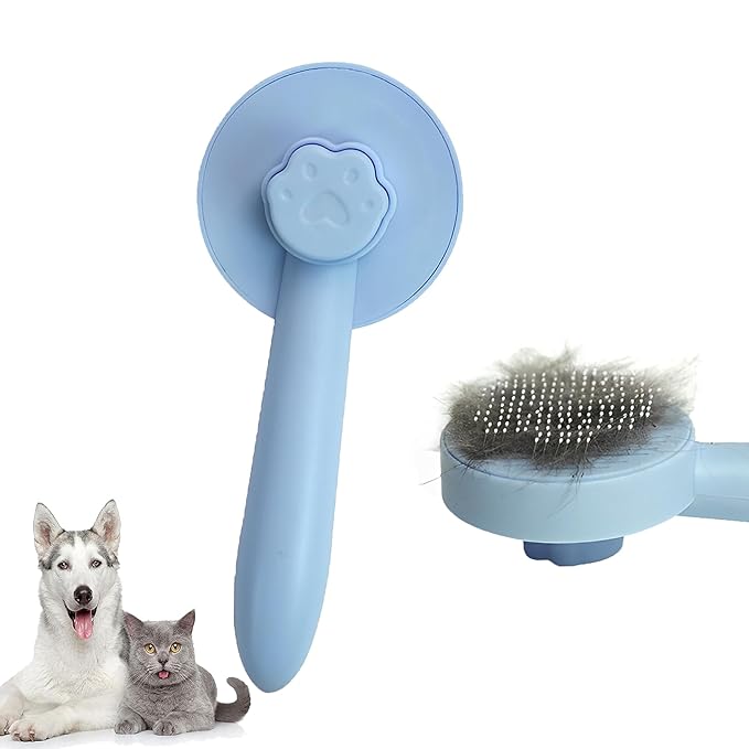 Cat Brush for Shedding,Pet Grooming Self Cleaning Slicker Brush,Removes Mats,Tangles and Loose Hair,Shedding Brush for Short or Long Haired Cats Dogs (Blue)