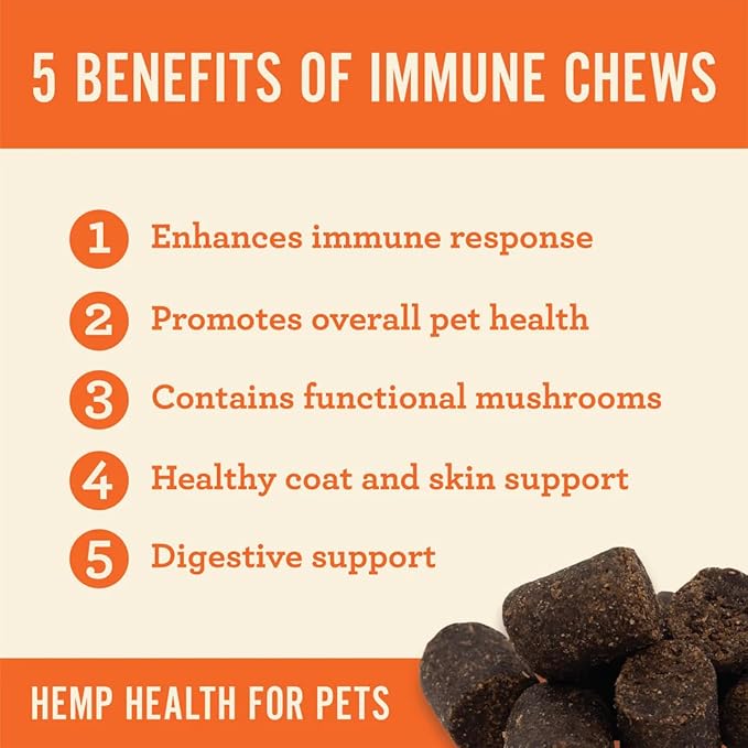 Hemp Well Immune - Digestion + Gut Support - Dog Soft Chews with Functional Mushrooms - 60 Count, Dog Supplements for Digestive and Skin Support