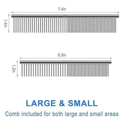 CWXZSTM Pet Steel Combs Dog Cat Comb Tool for Removing Matted Fur - Pet Dematting Comb with Rounded Teeth and Non-Slip Grip Handle - Prevents Knots and Mats for Long and Short Haired Pets,6.5IN/7.4IN
