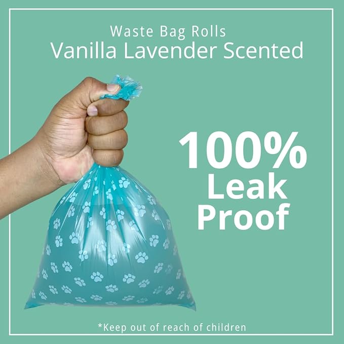 Vanilla Lavender Scent 180 Dog Poop Bags Rolls (12 rolls) & 25 Individual Pet Wipes - 2 in 1 Calming Cleaning Kit for Pet Owners, Cat Litter, Dog Leash, Pet Supplies, Puppy Pads.
