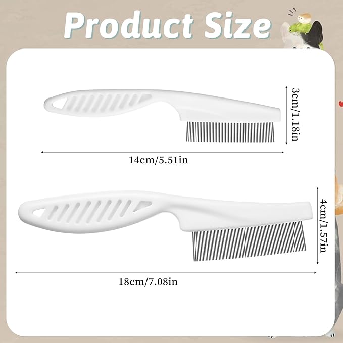 2 Pcs Dog Hair Comb Pet Grooming Combs for Flea and Tear Stain Removal Multifunctional Stainless Steel Comb Dematting Tool for Dogs and Cats Body