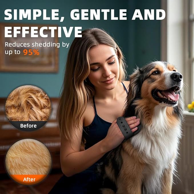 4PCS Dog Bath Brush | Scrubber for Bath | Shampoo Brush | Toothbrush | Finger Toothbrush | Dog Shower/Washing Brush with Adjustable Ring Handle - Pet Bath Supplies (Black Grey)