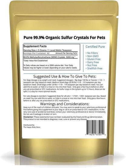 Pure MSM Joint Supplement for Dogs, Cats, & Horses – 100% Additive-Free – High Performance, Supports Pets Wellness, Healthy Joints, Mobility, Aches, & Fatigue – HAPPY BODY - 7oz