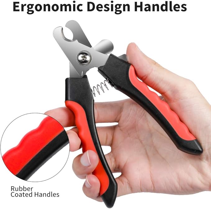 Dog Nails Clippers Trimmer with Safety Guard to Avoid Over-Cutting, Razor Sharp Blades with Bonus Dog Nail File, Cat Claw Clippers with Sturdy Non Slip Handles for Pets Dog Catï¼_ed & Blackï¼