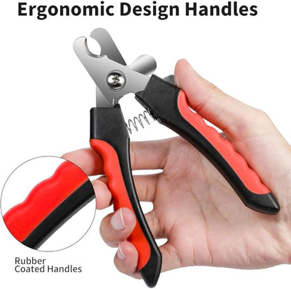 Dog Nails Clippers Trimmer with Safety Guard to Avoid Over-Cutting, Razor Sharp Blades with Bonus Dog Nail File, Cat Claw Clippers with Sturdy Non Slip Handles for Pets Dog Catï¼_ed & Blackï¼