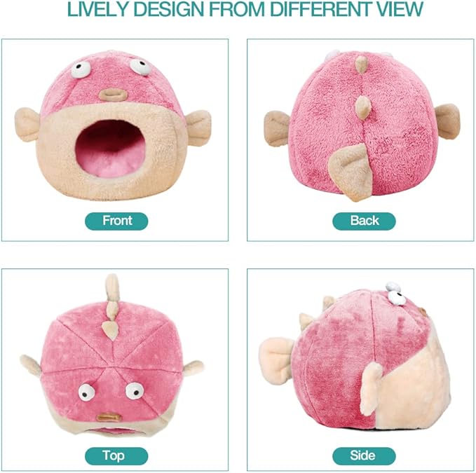Cat Beds for Indoor Cats - Cat Bed Cave with Removable Washable Cushioned Pillow, Soft Plush Premium Cotton No Deformation Pet Bed, Lively Pufferfish cat House Design, Pink, Multiple Sizes