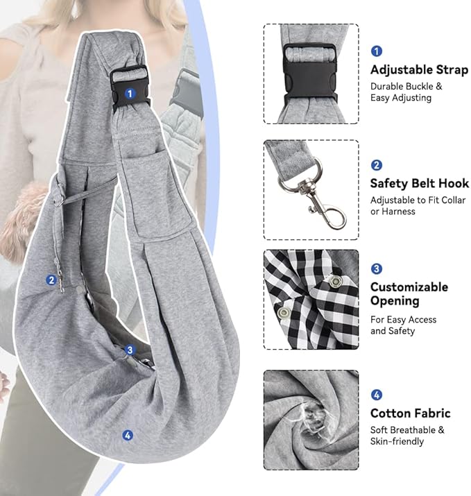 Dog Carrier Sling, Adjustable Shoulder Strap Dog Carriers for Small Dogs, Puppy Carrier Purse for Pet Cat with Front Zipper Pocket Safety Belt Machine Washable Holder