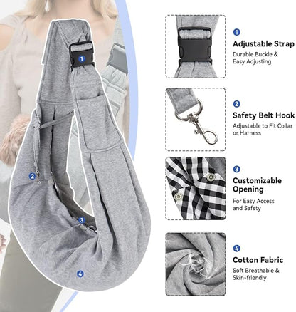Dog Carrier Sling, Adjustable Shoulder Strap Dog Carriers for Small Dogs, Puppy Carrier Purse for Pet Cat with Front Zipper Pocket Safety Belt Machine Washable Holder