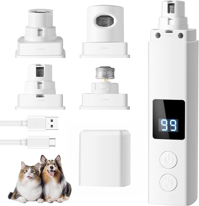 4-Speed Dog Nail Grinder, Professional Dog Nail Trimmers with UV Light & Battery Level Display, Rechargeable Painless Smoothing Quiet Pet Nail Grinder for Small Medium Large Dogs and Cat