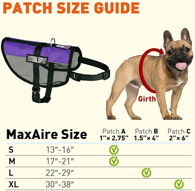 Dogline MaxAire Multi-Purpose Mesh Vest for Dogs and 2 Removable Emotional Support Patches, Small, Purple, (13"-16")