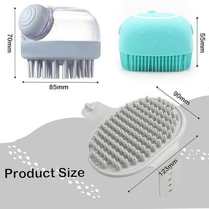 ELEGX Pet Grooming Bath Massage Brush with Soap and Shampoo Dispenser Soft Silicone Bristle for Long Short Haired Dogs Cats Shower (Grey+Blue+Massage Brush)