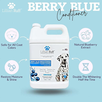 Lillian Ruff Berry Blue Brightening Face & Body Conditioner for Dogs & Cats - Tear Free Blueberry Conditioner - Remove Tear Stains, Hydrate Dry Skin, Add Shine & Luster to Coats - Made in USA (Gallon)