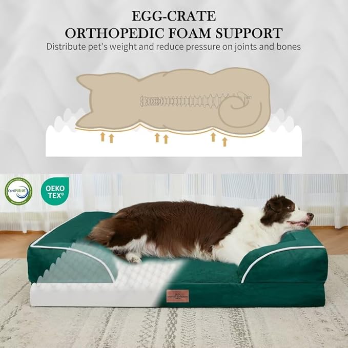 Extra Large Dog Beds Jumbo Breed, Orthopedic Dog Bed Waterproof, PV Washable Dog Sofa Bed with Removable Cover & Non-Slip Bottom(Jumbo,Emerald)