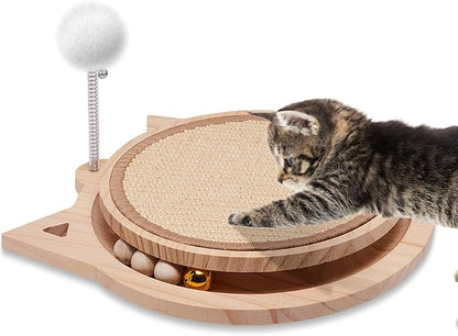 Natural Sisal Cat Scratcher, Round Cat Toys for Indoor Cats Interactive Toys with Ball Track Spring Ball, Kitten Toys for Chasing Hunting Mental Physical Exercise Puzzle