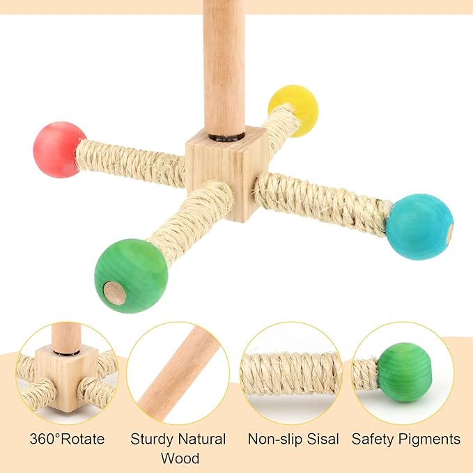 Hypeety Spinning Bird Perch Stand Toy Natural Wood Interactive Exercise Wheel Parrot Perch Toys Bird Rotating Perch for Parrot Parakeets Budgies Lovebirds Finch Conures (4 Stands)