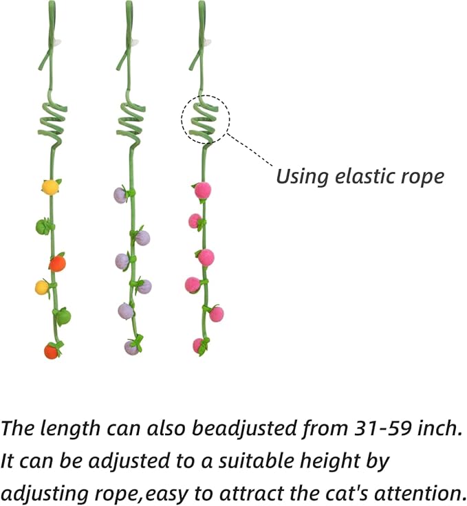 3Pcs Cat Spring Toys with Ball ，Fruit Design， Hanging Kitten Toys Pets ，Interactive Toy Cat Ball Toys with Bell ，Long Tail Elastic Soft Plush Cat Toys for Indoor Kitten and Cats (Fruit, 3pcs)