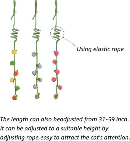 3Pcs Cat Spring Toys with Ball ，Fruit Design， Hanging Kitten Toys Pets ，Interactive Toy Cat Ball Toys with Bell ，Long Tail Elastic Soft Plush Cat Toys for Indoor Kitten and Cats (Fruit, 3pcs)