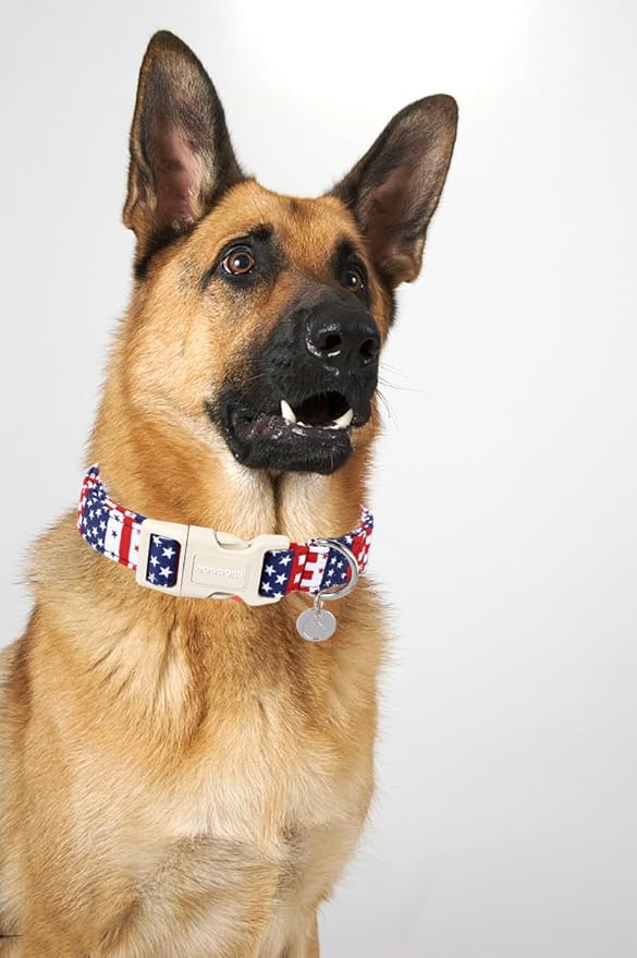 DOGWONG Cotton Dog Collar - 4th of July Durable Soft Natural Fabric Pet Collar, Cute Patriotic Puppy Necklace for Small Medium Large Dogs