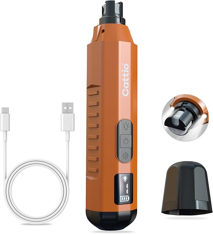 Dog Nail Grinder - Professional Electric Dog Nail Trimmer for Dogs & Cats Quiet Painless Grooming & Smoothing Dog Nail Clipper & File Included - Suitable for Small Medium Large Pets (Orange)