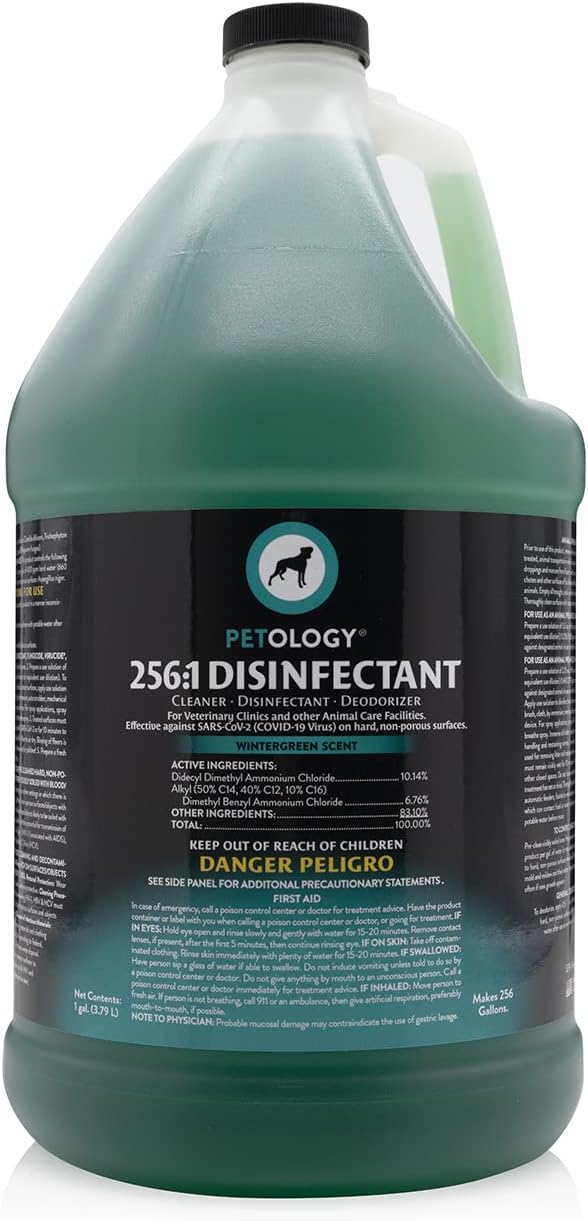 256:1 Disinfectant, 1 Gallon - Liquid Concentrate Disinfectant and Deodorizer, Sanitizer for Veterinary Clinics and Kennels, Effective Against Viruses and Bacteria (Wintergreen)