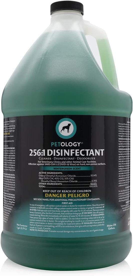 256:1 Disinfectant, 1 Gallon - Liquid Concentrate Disinfectant and Deodorizer, Sanitizer for Veterinary Clinics and Kennels, Effective Against Viruses and Bacteria (Wintergreen)