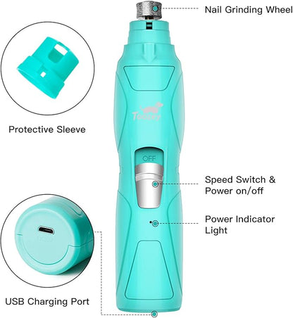 Toozey Dog Nail Grinder with LED Light, Professional 2-Speed Electric Pet Nail Trimmer with 2 Grinding Wheels, Rechargeable Quiet Dog Nail File Painless Paws Grooming for Small Medium Large Dog & Cat