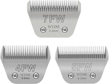 3PCS Wide Blades for Dog Grooming Blades Compatible with Andis,Oster A5,Wahl km10 Dog Clippers Stainless Steel Blades Blades for Animal Dog,Cat,Horse,Silver,Size #4FW+5FW+7FW