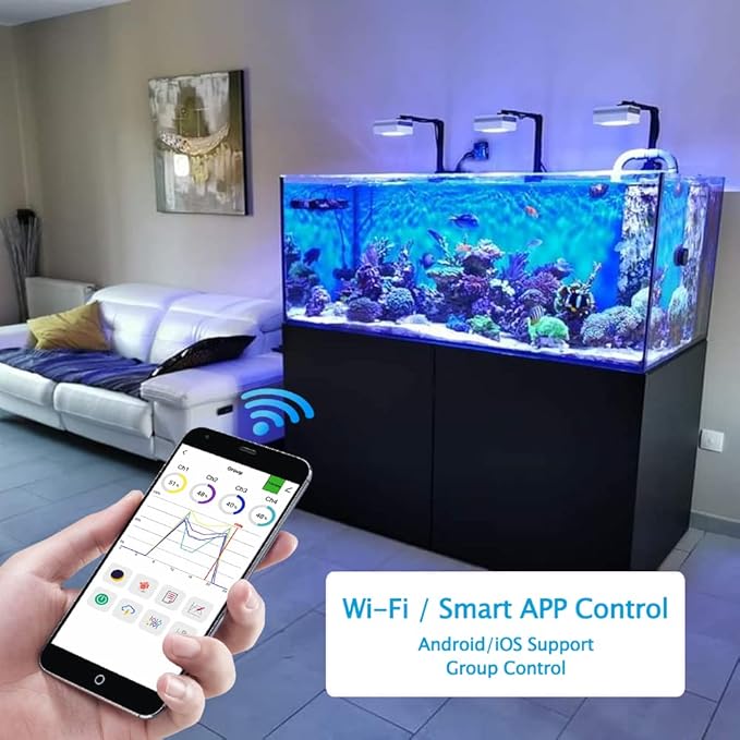 PopBloom RL90 WiFi Reef LED Light, 400W Reef Aquarium Lighting for SPS LPS Corals and Saltwater Fish Tanks, Enhanced Violet and Blue Spectrum,APP Fully Programmable (4 Lights with Hang kit)
