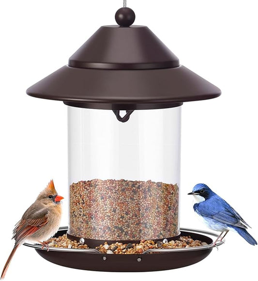 Metal Roof Bird Feeder, Bird Feeders for Outdoors Hanging with Clear Tube Seed Capacity for Cardinal Finch, Chew Proof Wild birdfeeders for Garden Yard Outside
