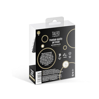 TAURO PRO LINE Wooden Dog Brush for Shedding Long and Short Hair, Wooden Soft Slicker for Grooming Haired Dogs and Cats, Metal Teeth And Sleek Design, 5,31 x 4,72 inch, L, Brown