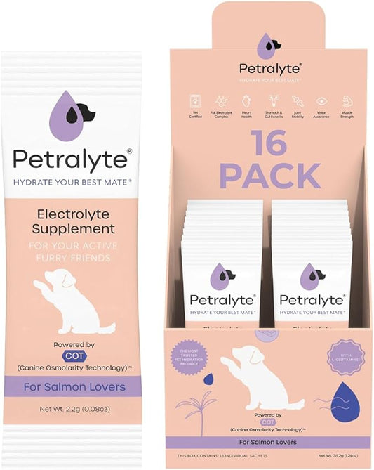 Dog Electrolytes and Joint Supplement | Glucosamine, Chondroitin & MSM for Inflammation and Mobility Support | Electrolytes for Dogs with Prebiotics | Salmon Lovers | 16 Packets