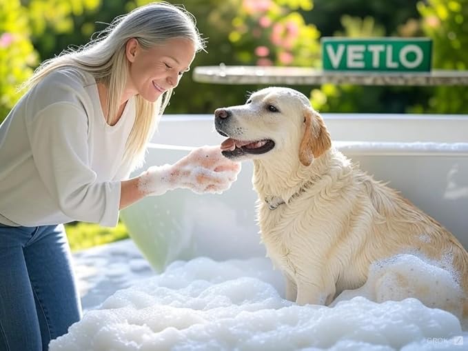 Dog Shampoo for Sensitive Skin with Calming Oatmeal - Hypoallergenic Puppy Essentials for Smelly Dogs & Cats - Relieves Allergies & Itching - Gentle Cat Shampoo - 16 oz by VETLO