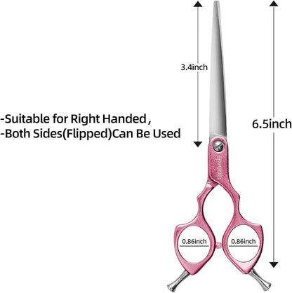 6.5" Dog Grooming Scissors Ultra-Light Aluminum Handle Scissors for Dogs and Cats Straight Cutting Shears Professional Pet Quick Trimming Sharp (Pink-Straight)