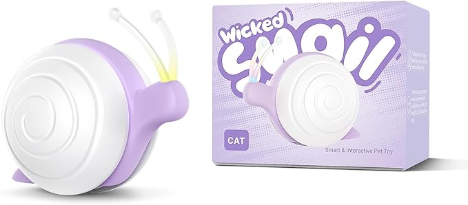 Cheerble Interactive Cat Toy for Indoor Cats, Wicked Snail, [2024 Upgraded] Kitten Toys, Automatic Cat Toys with LED Lights, DC Rechargeable Moving Toy, Smart Sensing Electric Catnip Toy (White)