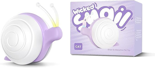 Cheerble Interactive Cat Toy for Indoor Cats, Wicked Snail, [2024 Upgraded] Kitten Toys, Automatic Cat Toys with LED Lights, DC Rechargeable Moving Toy, Smart Sensing Electric Catnip Toy (White)